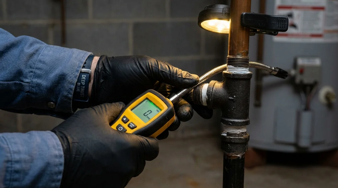 Gas leak detection with electronic sniffer by Johns Plumbing LLC in Lanark