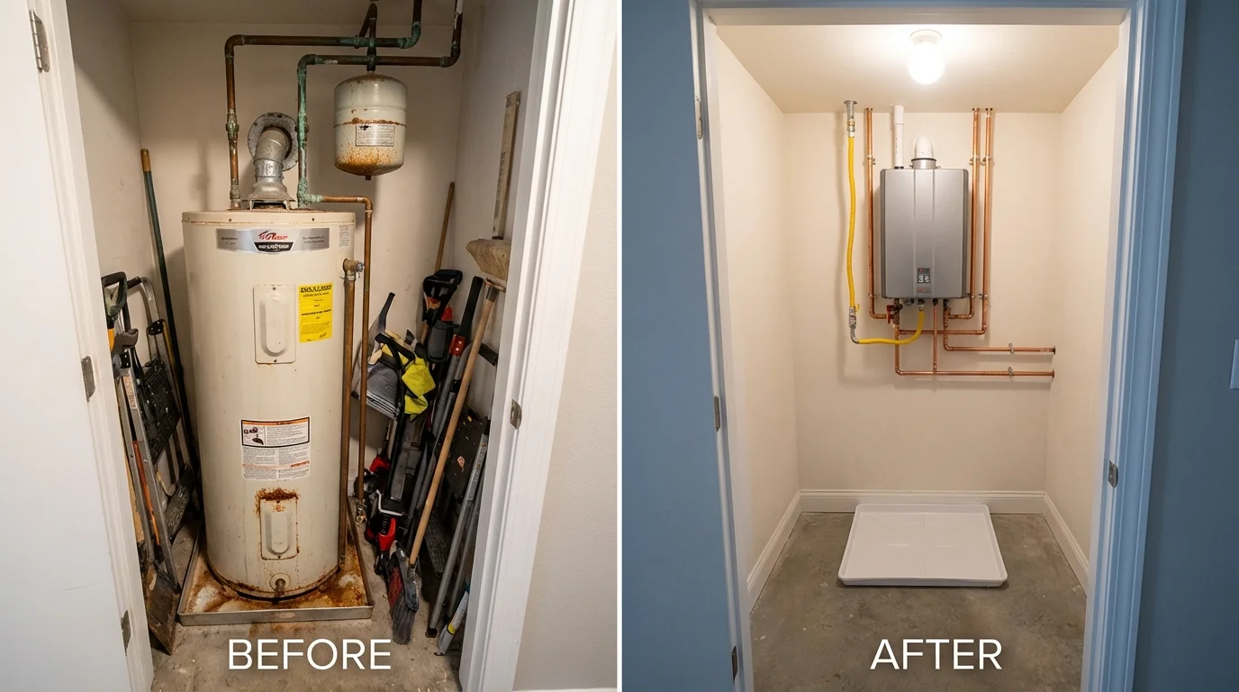 Tank water heater versus wall-mounted tankless unit comparison for Lanark, IL homeowners